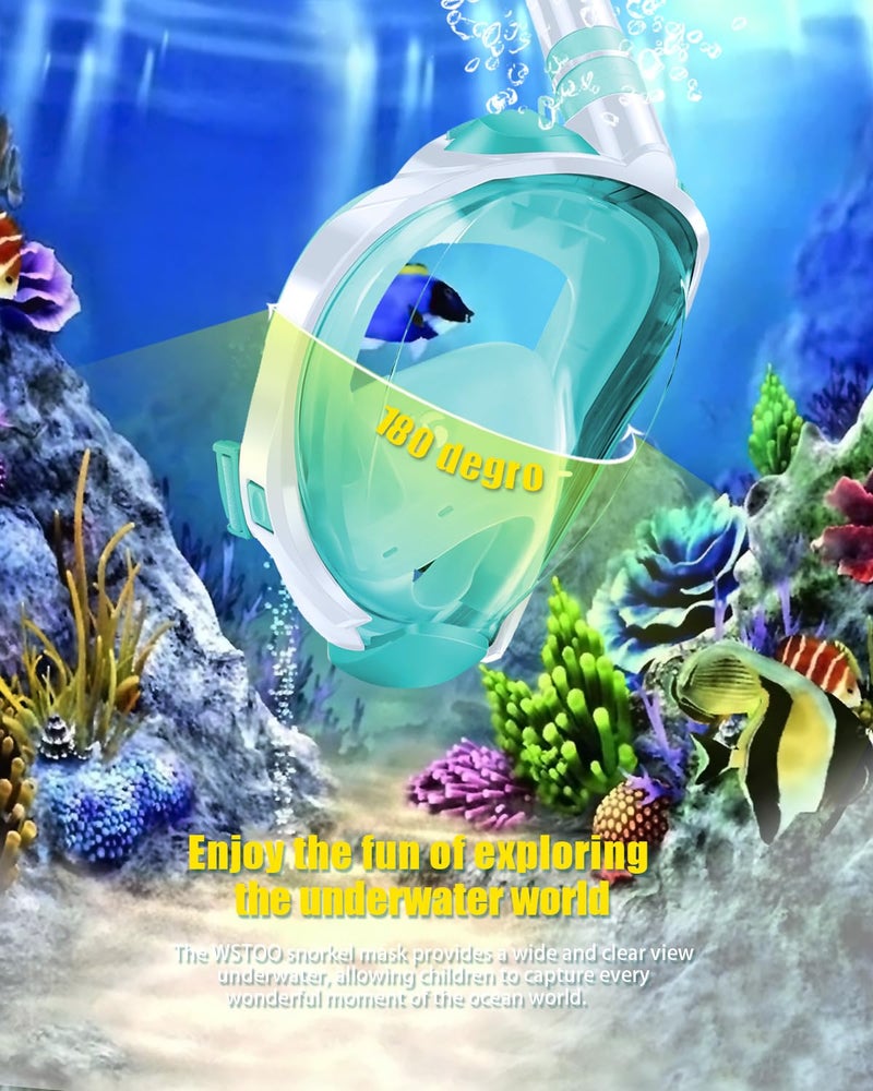 W WSTOO WSTOO Kids Full Face Snorkel Masks,Suitable for Beginners Dry Top Snorkeling Gear,Can Your Mouth or Nose to Breathe,180 Degrees Panoramic View,Anti-Fog Anti-Leak,Summer Travel and Vacationing Gifts - Image 5